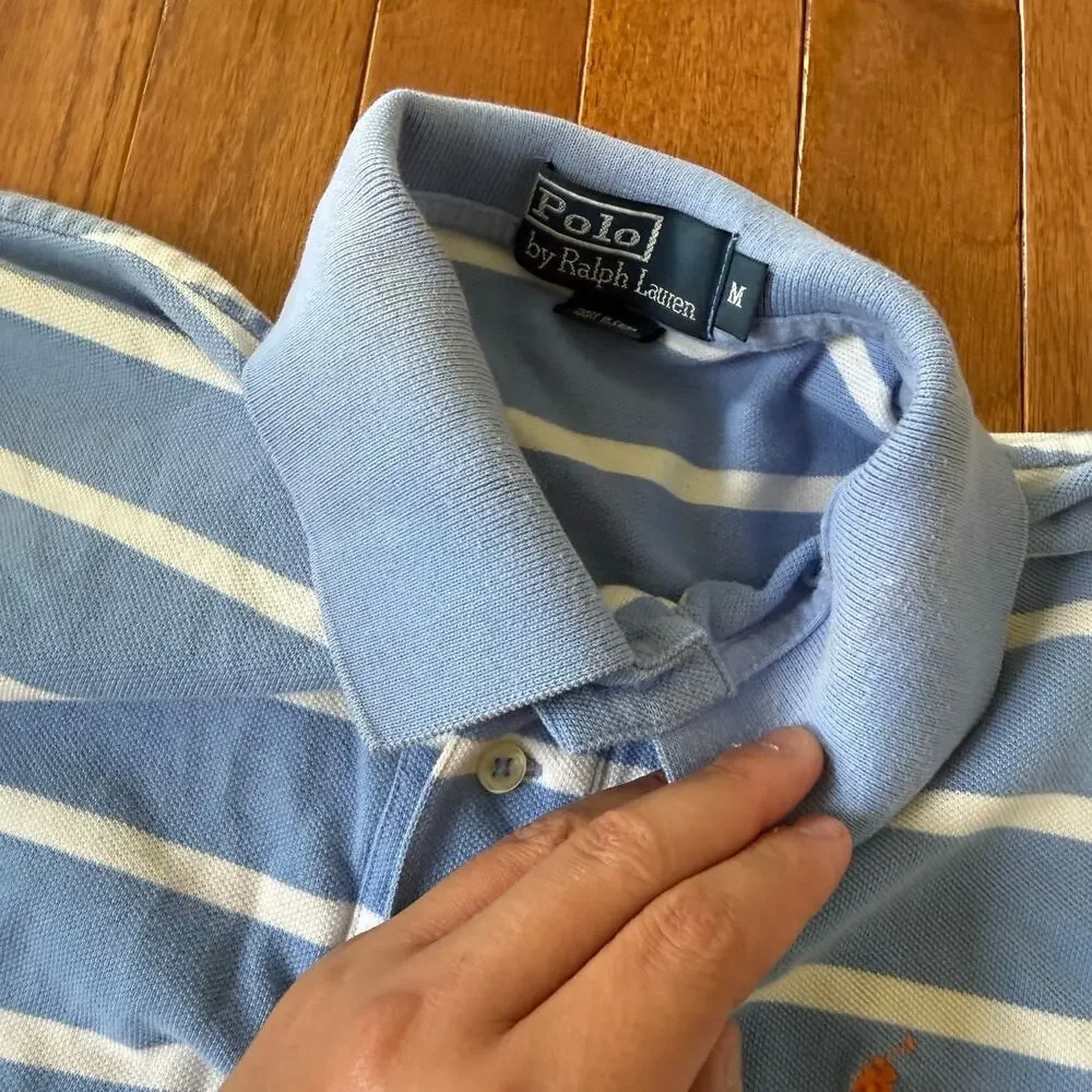 Polo Ralph Lauren | Blue/White Stripe Orange Pony Casual Polo Shirt Size Medium